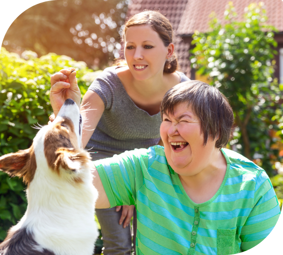 SIL Support worker with SIL Participant and pet